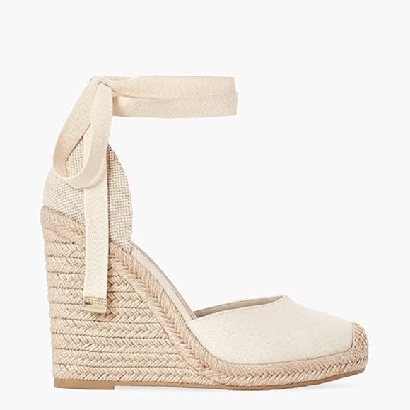 Women's Cream Espadrille Wedge Shoes - Picture 3 of 10